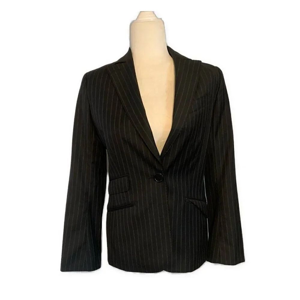 Max Studio Black Pin Stripe Long Sleeve Pant Suit 4 Small